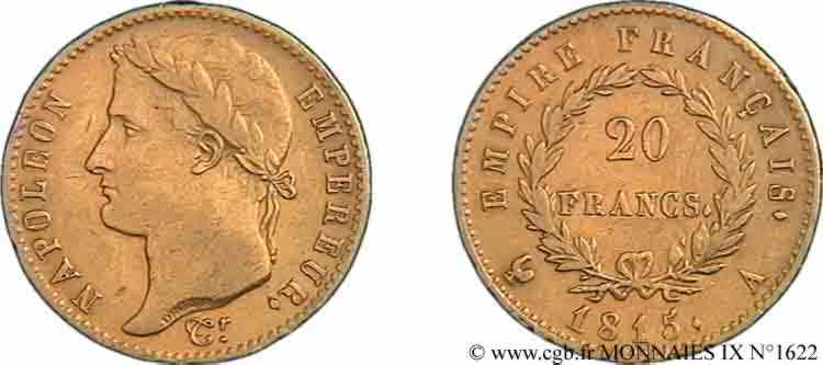 20 francs Napoléon tête laurée, Empire français 1815 Paris F.516A/1 MBC 