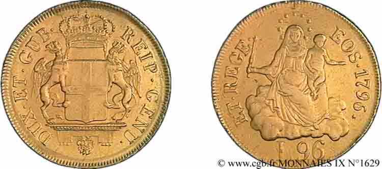 ITALIA - REPUBBLICA DE GENOVA 96 lires en or 2e type 1796 Gênes BB 