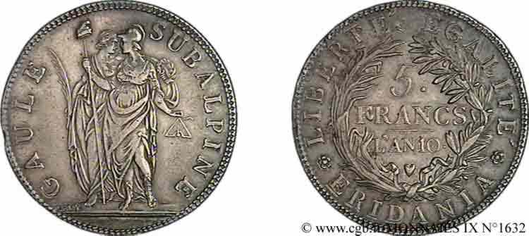 ITALIEN - SUBALPINISCHE  5 francs 1802 Turin SS 