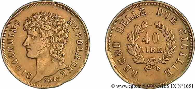 40 lires en or, rameaux courts 1813 Naples F.2250/ SS 