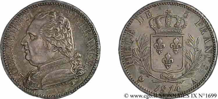 5 francs Louis XVIII, buste habillé 1814  Paris F.308/1 SUP 