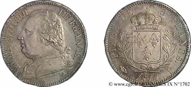 5 francs Louis XVIII, buste habillé 1814  Limoges F.308/6 VZ 