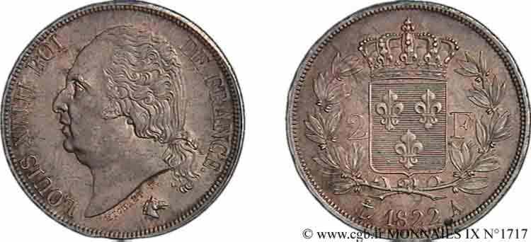 2 francs Louis XVIII 1822 Paris F.257/36 AU 