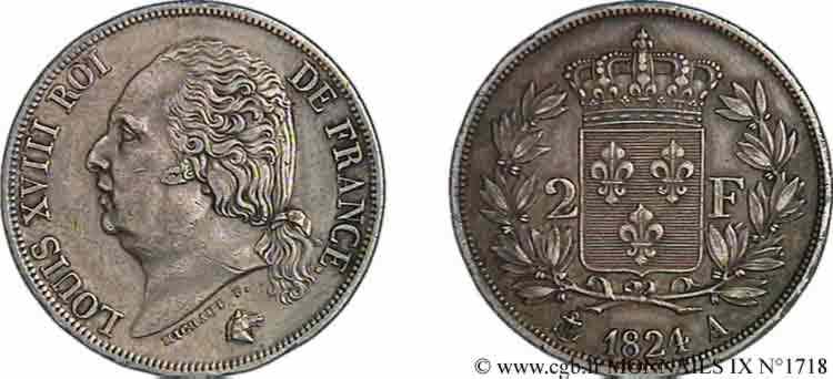 2 francs Louis XVIII 1824 Paris F.257/51 XF 