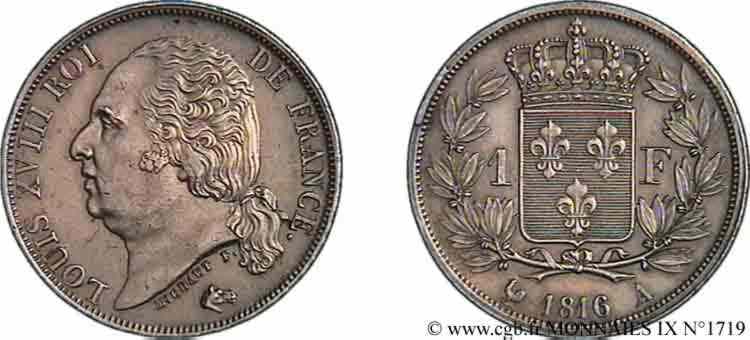 1 franc Louis XVIII 1816 Paris F.206/1 SPL 