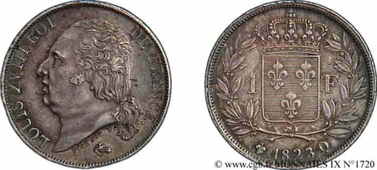 1 franc Louis XVIII 1823 Perpignan F.206/53 VZ 