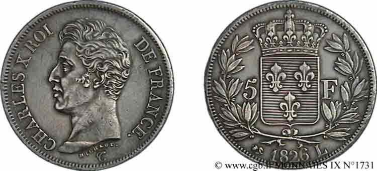 5 francs Charles X, 1er type 1826 Bayonne F.310/22 AU 
