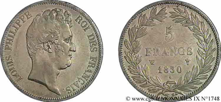 5 francs type Tiolier sans le I, tranche en creux 1830  Lille F.313/4 XF 