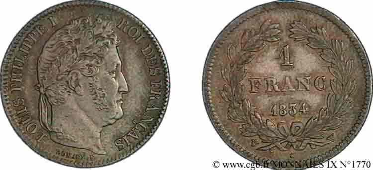 1 franc Louis-Philippe, couronne de chêne 1834 Lille F.210/39 VZ 