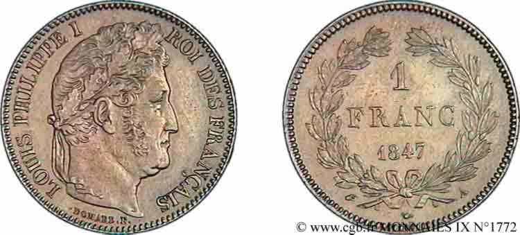 1 franc Louis-Philippe, couronne de chêne 1847 Paris F.210/110 SUP 