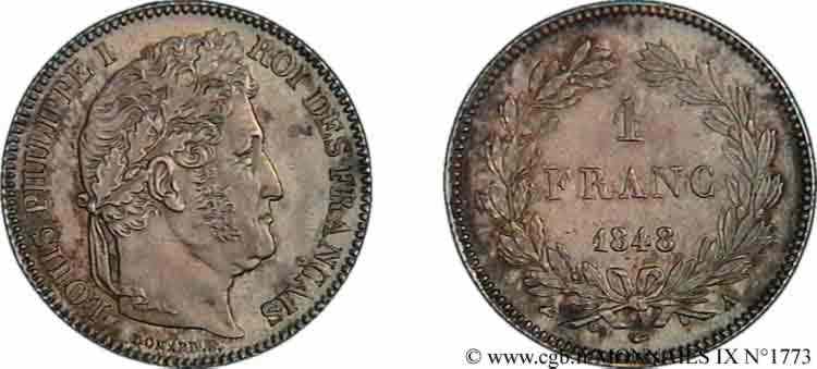 1 franc Louis-Philippe, couronne de chêne 1848 Paris F.210/113 SC 