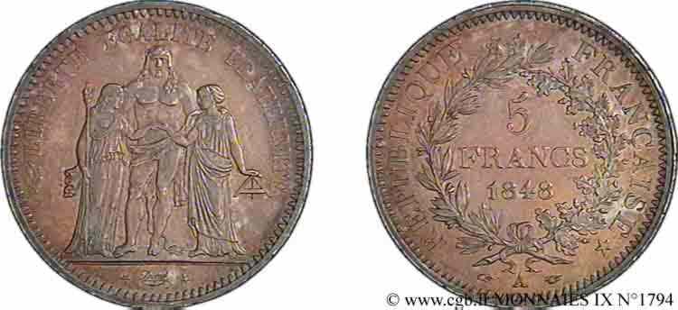 5 francs Hercule Deuxième république 1848  Paris F.326/1 fST 