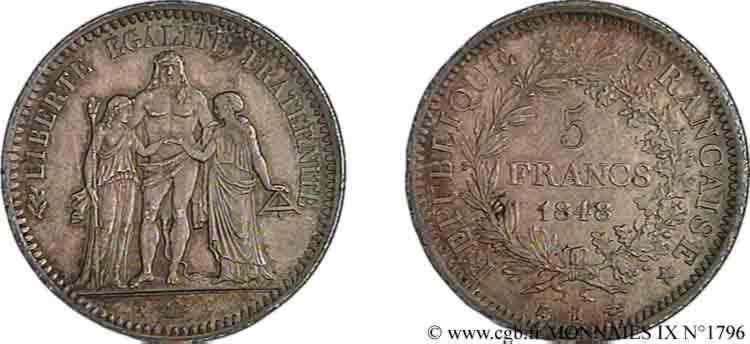 5 francs Hercule Deuxième république 1848  Bordeaux F.326/4 SUP 