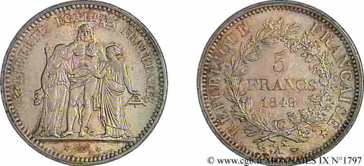 5 francs Hercule, IIe République 1849  Paris F.326/5 AU 