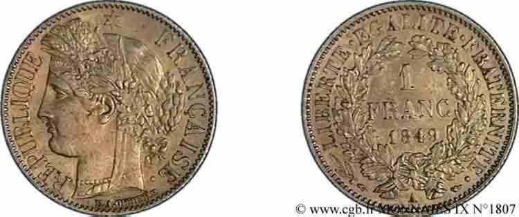 1 franc Cérès Deuxième république 1849 Paris F.211/1 AU 