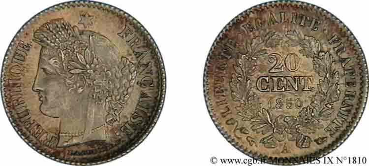 20 centimes Cérès Deuxième république 1850 Paris F.146/2 SC 