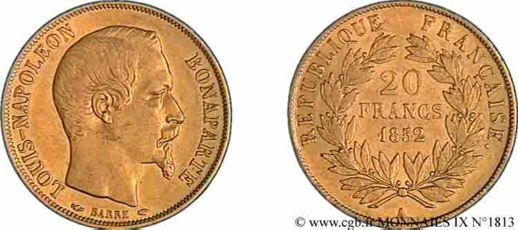 20 francs or Louis-Napoléon 1852 Paris F.530/1 VZ 