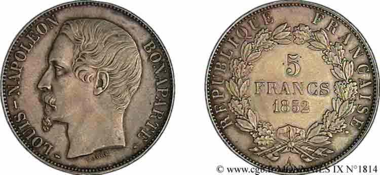 5 francs Louis-Napoléon 1852 Paris F.329/1 SUP 