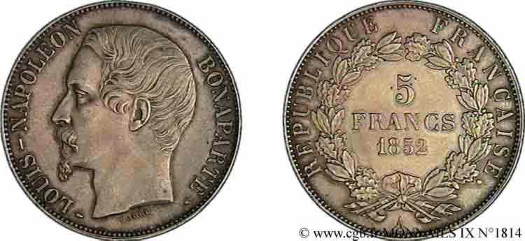 5 francs Louis-Napoléon 1852 Paris F.329/1 SPL 