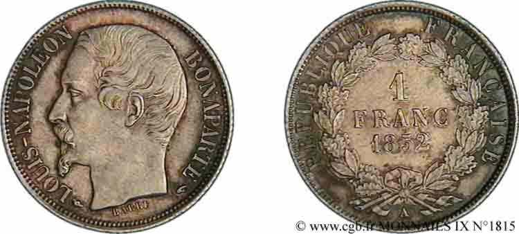 1 franc Louis-Napoléon 1852 Paris F.212/1 MS 