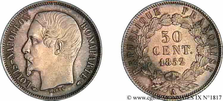 50 centimes Louis-Napoléon 1852 Paris F.185/1 fST 