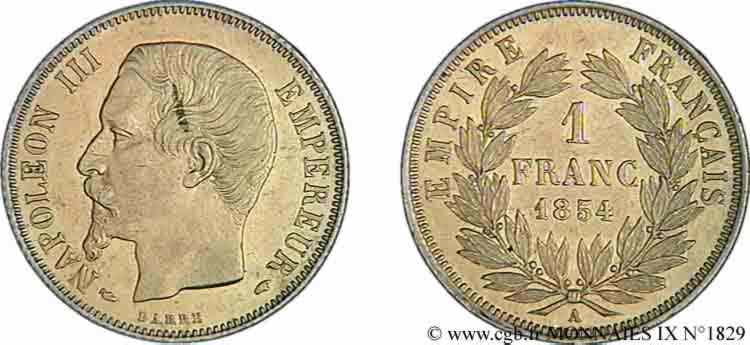 1 franc Napoléon III, tête nue 1854 Paris F.214/2 AU 