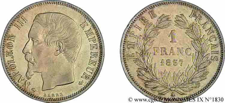 1 franc Napoléon III, tête nue  1857 Paris F.214/10 fST 