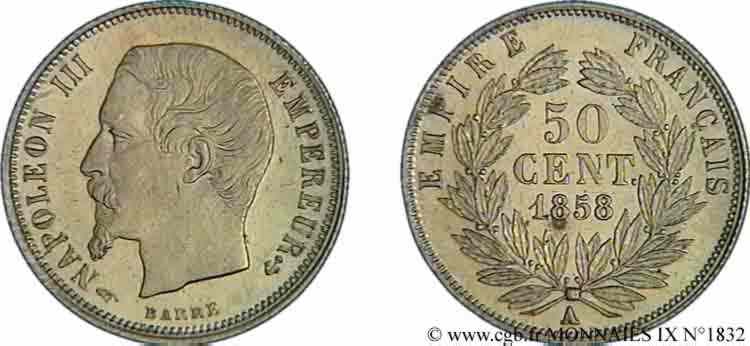 50 centimes Napoléon III, tête nue 1858 Paris F.187/9 SC 