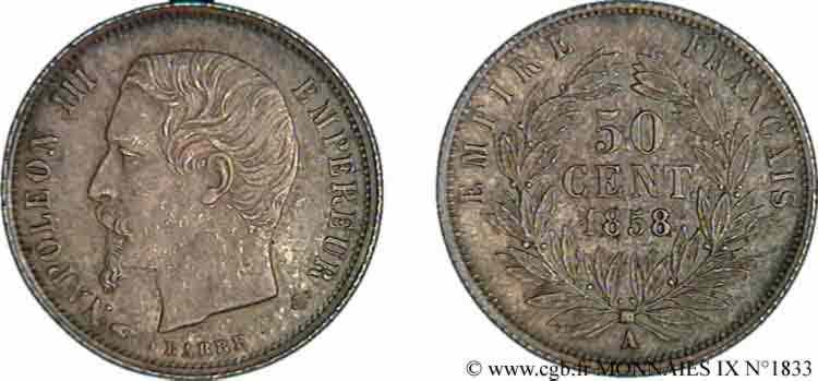 50 centimes Napoléon III, tête nue 1858 Paris F.187/9 ST 