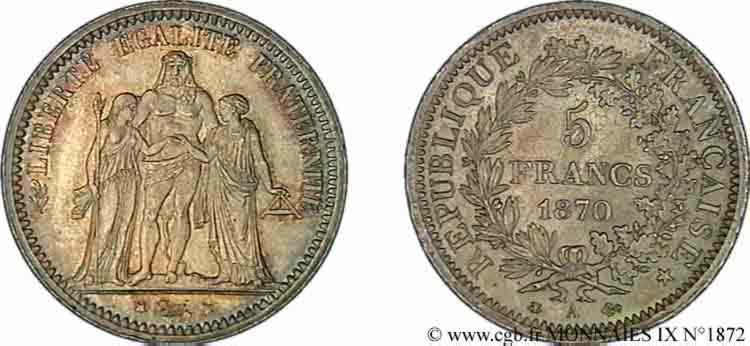 5 francs Hercule 1870 Paris F.334/1 MS 