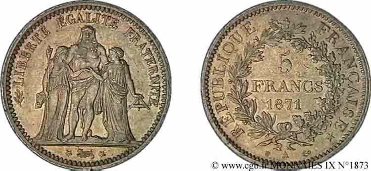 5 francs de la Commune 1871 Paris F.334/3 EBC 