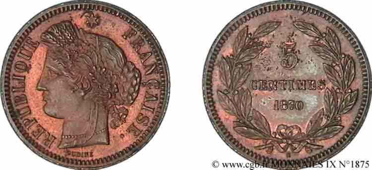 5 centimes Cérès 1870  F.3783/ SPL 