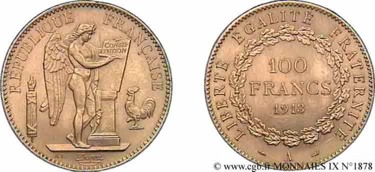 100 francs génie tranche inscrite en relief liberté égalité fraternité 1913 Paris F.553/7 AU 