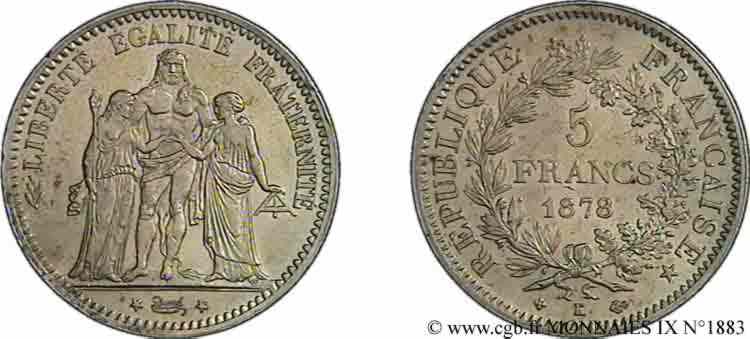 5 francs Hercule 1878 Bordeaux F.334/23 VZ 