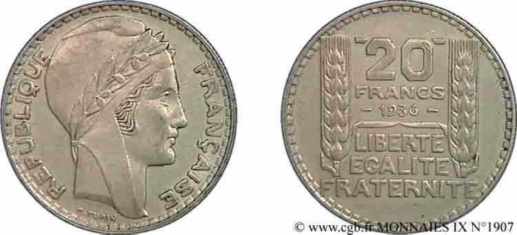 20 francs Turin 1936 Paris F.400/7 TTB 
