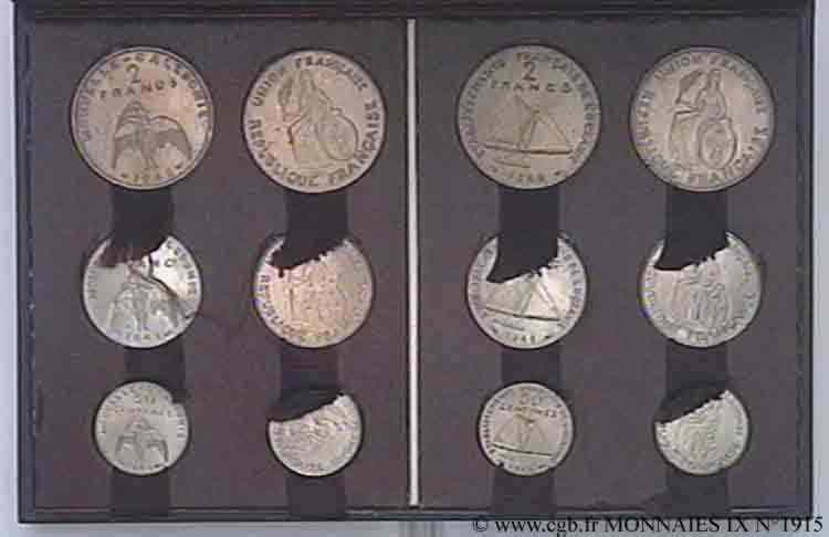 FRENCH UNION - FOURTH REPUBLIC Lot de 12 essais Union Française pour les colonies, deux modèles listel en relief et sans listel en bronze-nickel 1948 Monnaie de Paris MS 