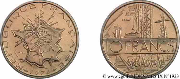 Essai de 10 francs Mathieu, tranche B 1974 Pessac F.365/1 MS 
