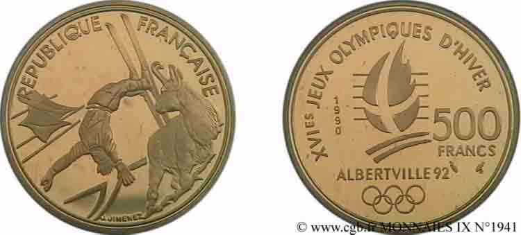 500 francs or Jeux Olympiques d hiver d Albertville, ski acrobatique/chamois 1990 Paris F.1804/1 FDC 