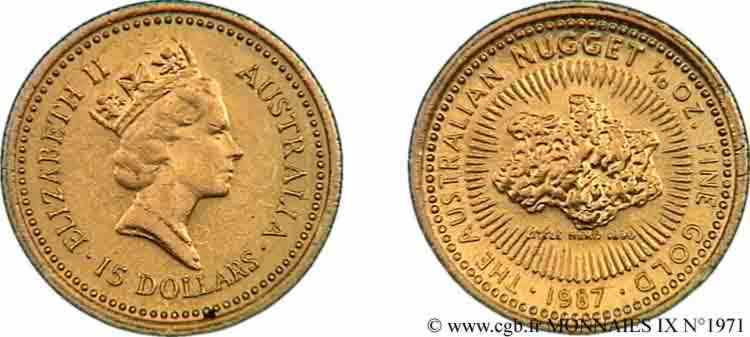 AUSTRALIE - ÉLISABETH II 15 dollars ou dixième d once 1987  AU 