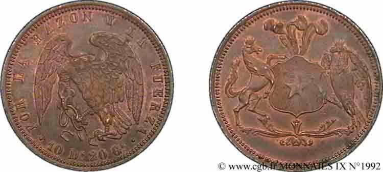 CHILI - RÉPUBLIQUE Prueba de 8 escudos en bronze (essai) n.d. Santiago du Chili VZ 