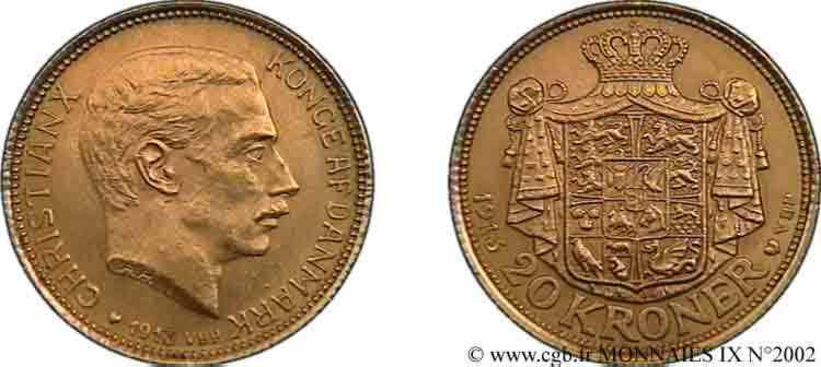DINAMARCA - REINO DE DINAMARCA  - CRISTIÁN X 20 Kroner 1913 Copenhague EBC 