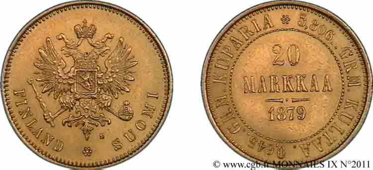 FINLANDE - GRAND-DUCHÉ - ALEXANDRE II 20 markaa 1879 Helsinki EBC 