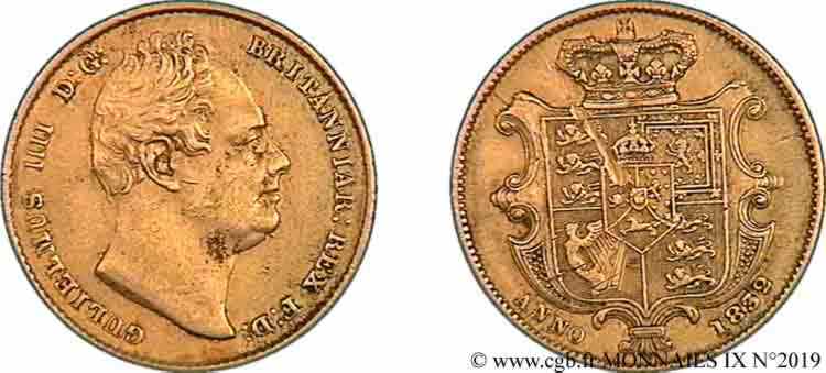 GREAT-BRITAIN -  WILLIAM IV Souverain, (sovereign) 1er buste 1832 Londres VF 