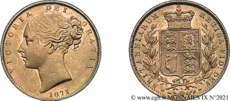 GRAN BRETAÑA - VICTORIA Souverain (Sovereign), type 2, grosse tête, signature en relief 1871 Londres EBC 