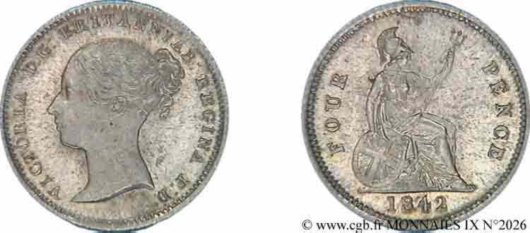 GRANDE BRETAGNE - VICTORIA 4 pence ou groat 1842 Londres SUP 