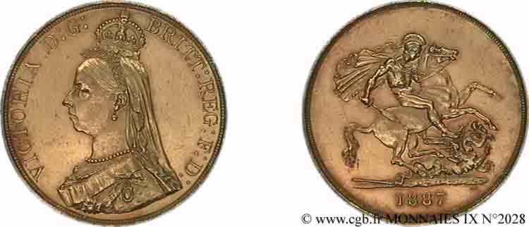 GRANDE BRETAGNE - VICTORIA Cinq livres, (Five pounds)  Jubilee head  1887 Londres SPL 