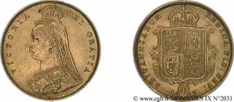 GRAN BRETAGNA - VICTORIA Demi-souverain, (Half sovereign)  Jubilee head  1887 Londres MS 