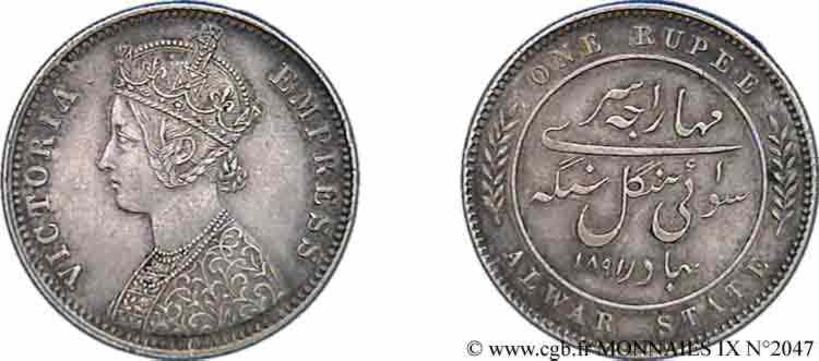 INDIA - BRITISH INDIA - ALWAR STATE - VICTORIA Roupie 1891 Calcutta XF 