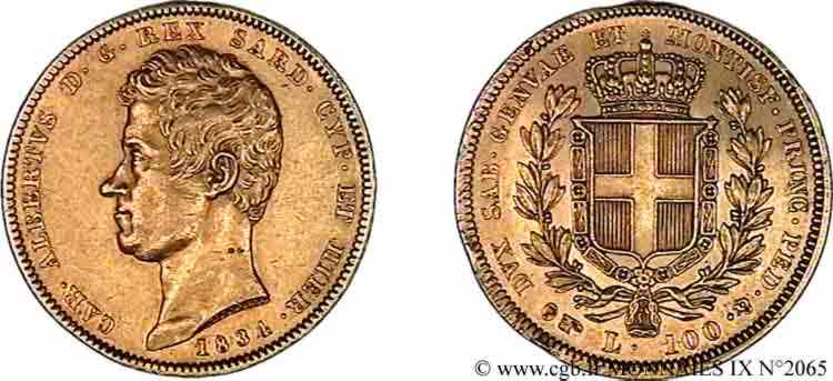 ITALY - KINGDOM OF SARDINIA - CHARLES-ALBERT 100 lires or 1834 Turin XF 