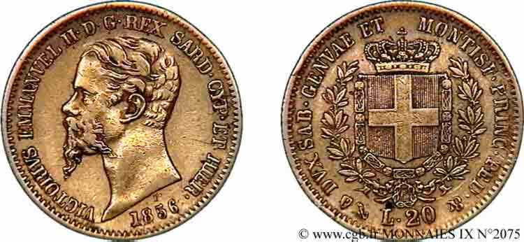 ITALIA - REGNO D ITALIA - VITTORIO EMANUELE II 20 lires or 1856 Gênes XF 